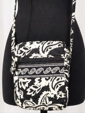 👜 Black & White Quilted Crossbody Bag | Boho Paisley Print Small Travel Purse